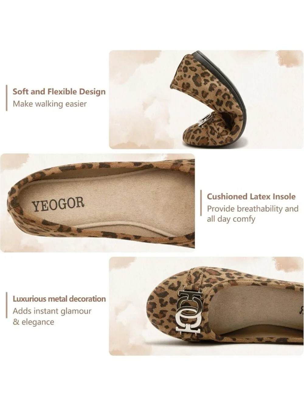 Women's Leopard Comfortable Slip on Round Toe Casual Ballet Shoe for Walking